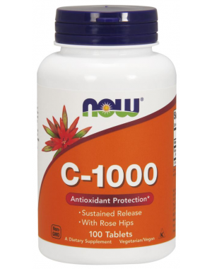 Vitamina C 1000 Sustained Release 100 Tablets com Rose Hips NOW Foods