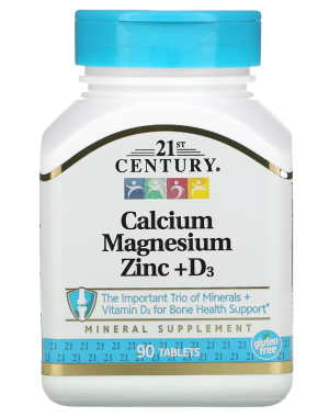 Calcium Magnesium Zinc + D3, 90 Tablets 21st Century