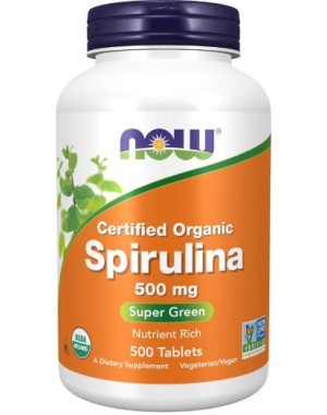 Spirulina 500 mg Organic, 500 Tablets NOW Foods