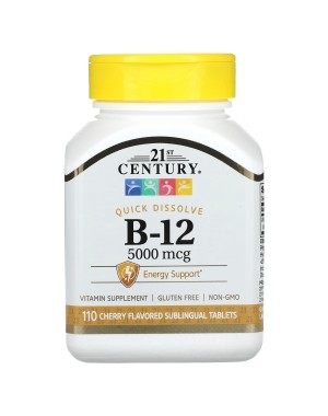 B-12, Cherry, 5,000 mcg, 110 Sublingual Tablets 21st Century