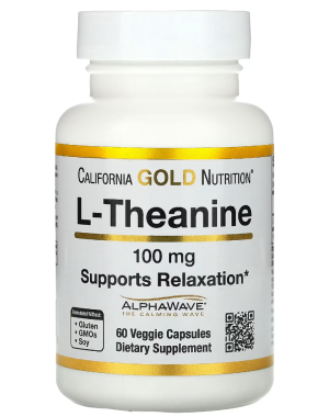 L-Theanine, Featuring AlphaWave, 100 mg, 60 Veggie Capsules California Gold Nutrition