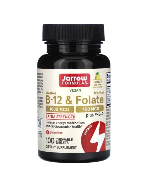 Vegan Methyl B-12 & Methyl Folate, Extra Strength, Lemon, 100 Chewable Tablets Jarrow Formulas