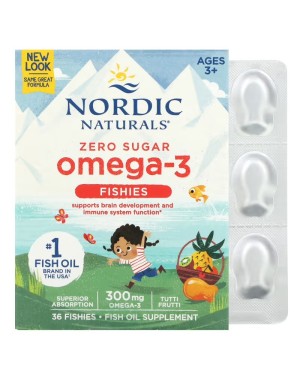Omega-3 Fishies, Zero Sugar, Ages 3+, Tutti Frutti, 300 mg, 36 Fishies