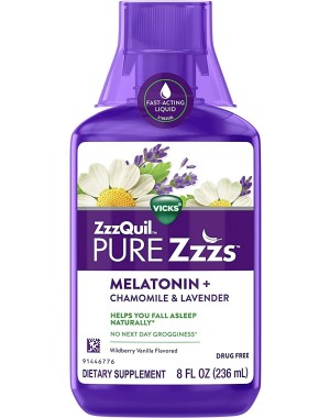 Melatonina Wildberry Vanilla Flavored, Chamomile Lavender & Valerian Root  Vicks ZzzQuil Pure Zzzs