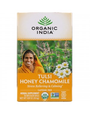 Chá Tulsi Camomila e Mel 18 sachês Organic India