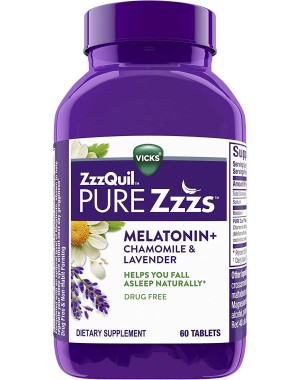 Melatonina Chamomile Lavender & Valerian Root 60 Count Vicks ZzzQuil PURE Zzzs