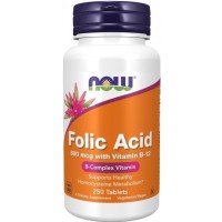 Acido Folico 800 mcg com Vitamin B-12 250 Tablets NOW Foods