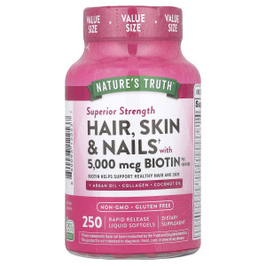 Nature's Truth, Hair, Skin & Nails with Biotin, Superior Strength, 250 Rapid Release Liquid Softgels